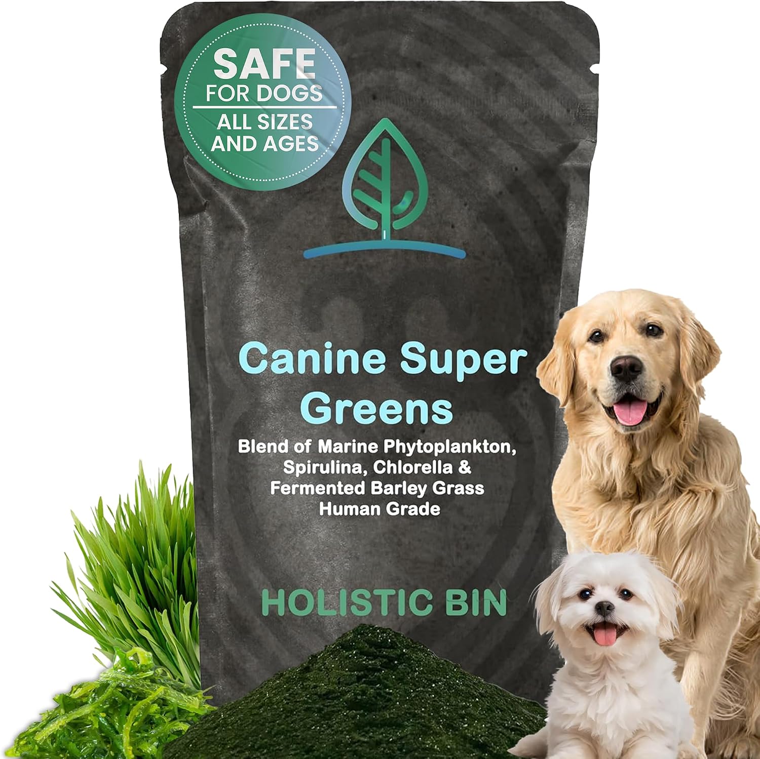 Holistic Bin Canine Super Greens Plant-Based Dog Food Topper | Nutrient-Rich Supplement Powder | Gut Balance, Joint Strength, Digestion, Fresh Breath & Overall Canine Wellness | Greens Powder (50g) - görsel 1