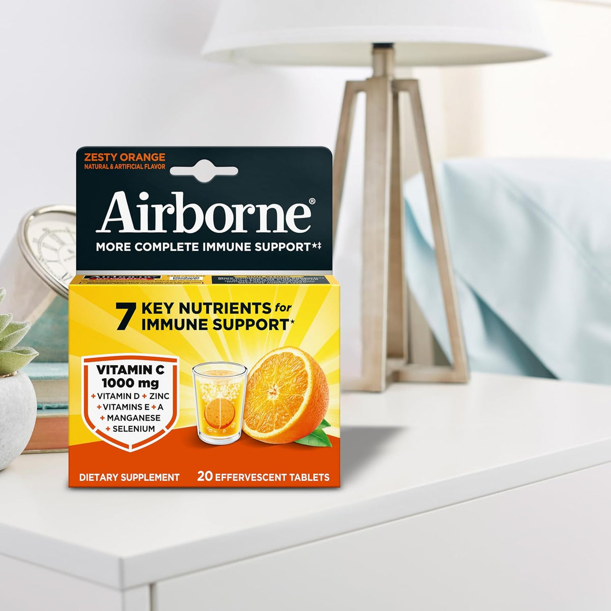 Airborne 1000mg Vitamin C with Zinc Effervescent Tablets, Food Supplement with Vitamins A, C, E & Zinc for Normal Immune Function - 20 Fizzy Drink Tablets, Tangy Orange Flavour - görsel 9