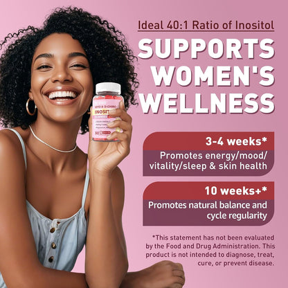 Myo-Inositol & D-Chiro Inositol Gummies for Women 2000mg + 50mg, 40:1 Ratio Inositol with Vegan Omega-3 + D3, Magnesium – Image 4