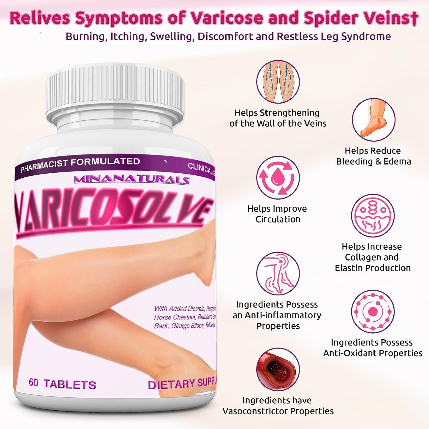 VARICOSOLVE Natural Food Supplement for Leg Veins, 60 Tablets - görsel 2