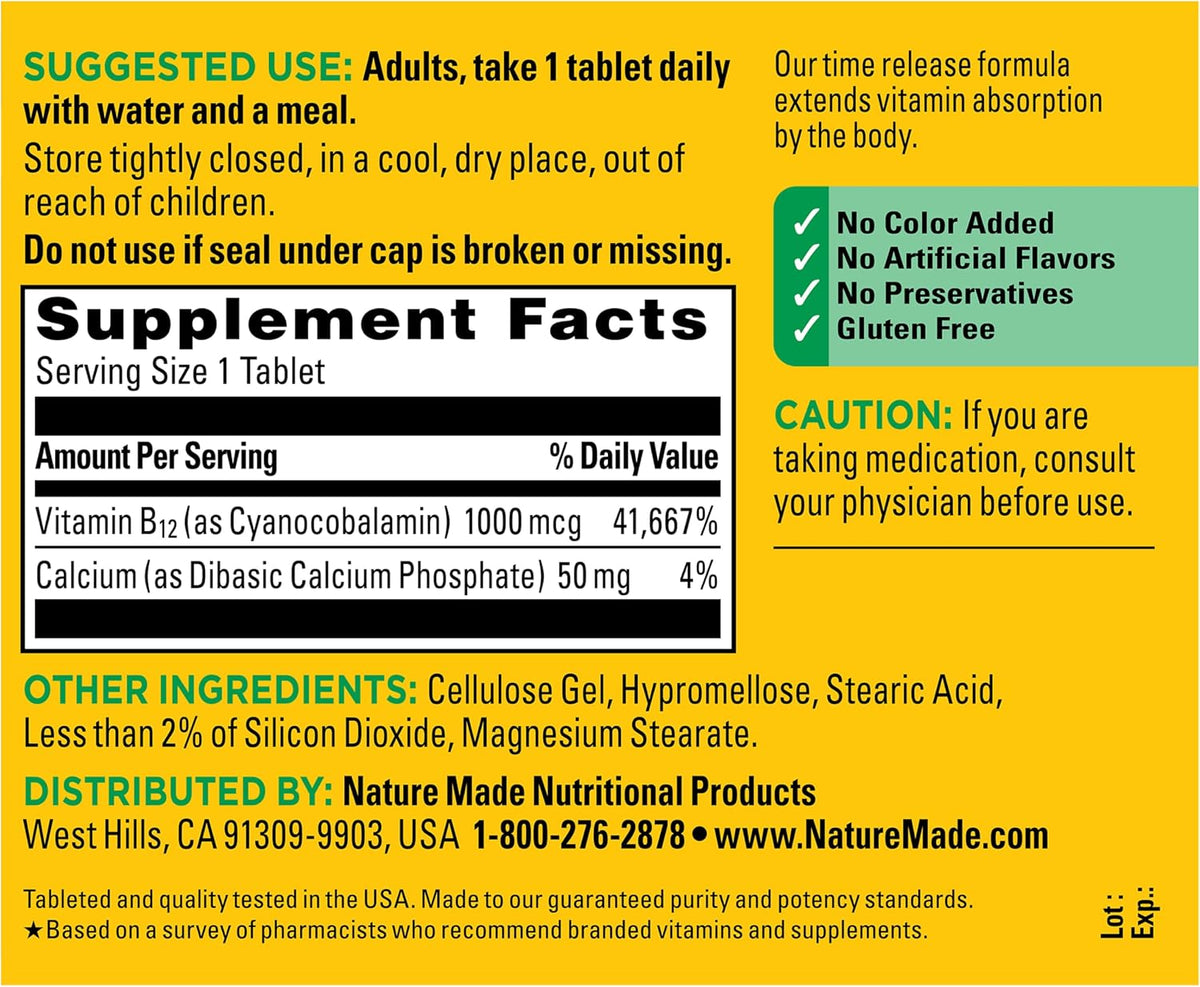 Nature Made Vitamin B12 1000 mcg Timed Release Tablets, 160 Tablets - görsel 7
