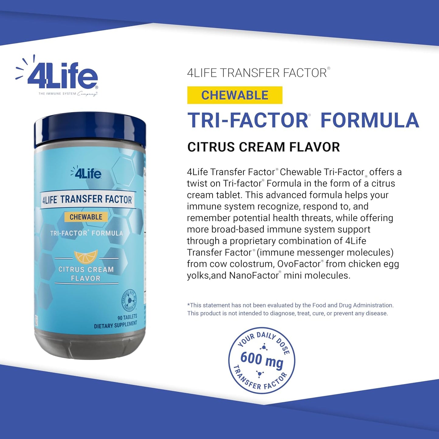 4Life Transfer Factor Chewable Immune Support – Citrus Cream, 90 Tablets - görsel 2