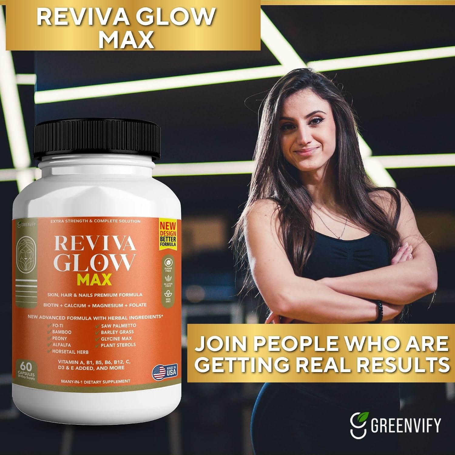 Reviva Glow Max - Hair, Skin & Nails Support Supplement with Biotin, Calcium, Magnesium, Folate & Herbal Blend - 120 Capsules, Vegan & Gluten-free - görsel 6