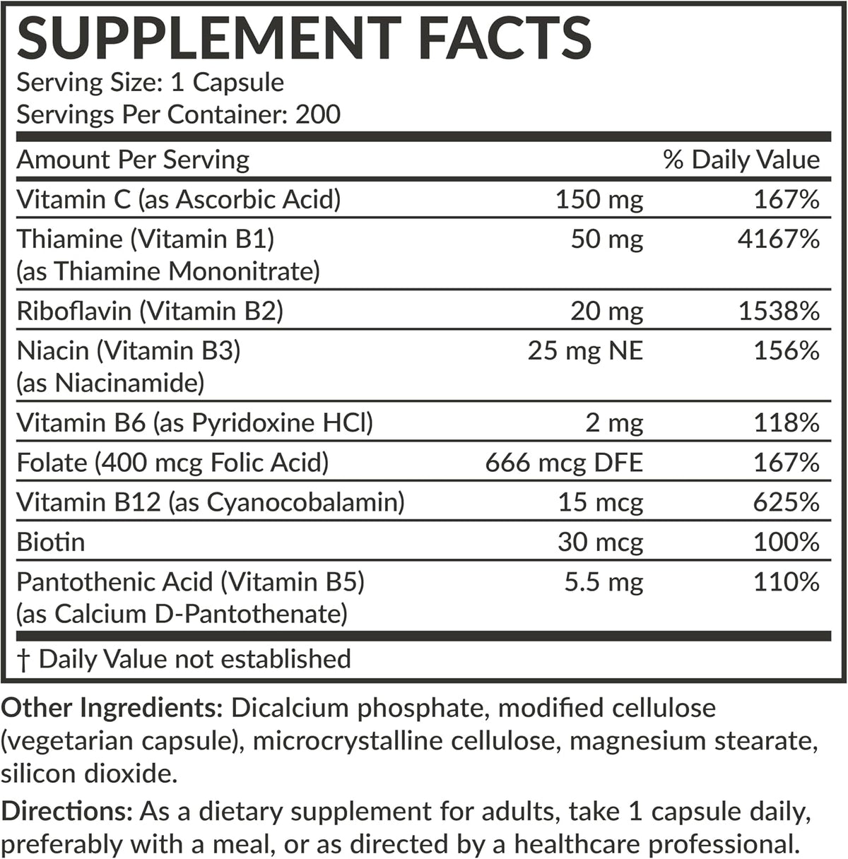 Futurebiotics Vitamin B Complex with Vitamin C - For Energy, Nervous System & Immune Health (200 Vegetarian Capsules) - görsel 6