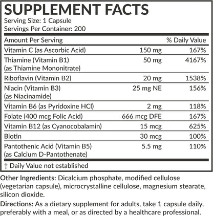 Futurebiotics Vitamin B Complex with Vitamin C - For Energy, Nervous System & Immune Health (200 Vegetarian Capsules)