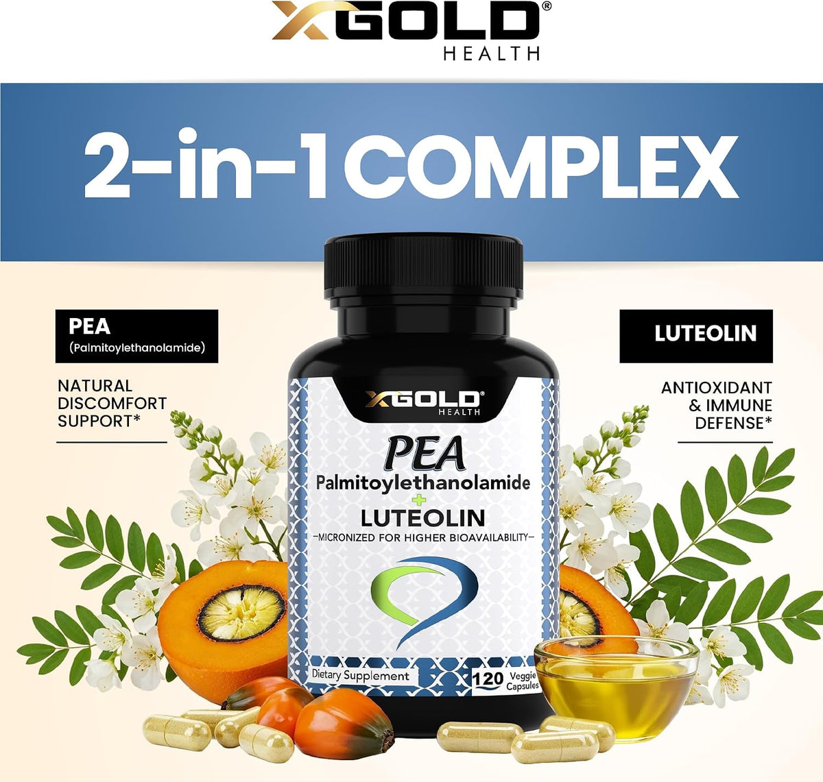Palmitoylethanolamide 630 mg + Luteolin Standardised 98% - 120 Veggie Capsules - görsel 3