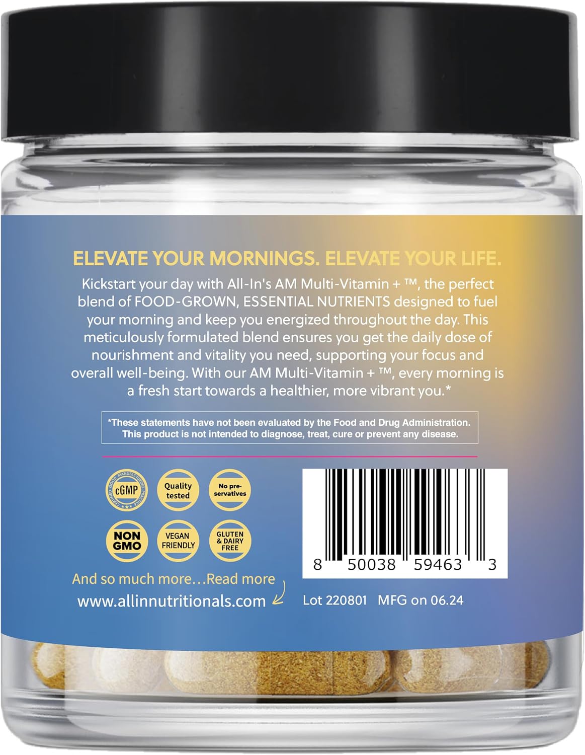 All In Nutritionals AM Multivitamin +: Vegan, Food-Based Multivitamin with Vitamin D3, K2, B12, Iron and Ionic Fulvic Acid - görsel 4