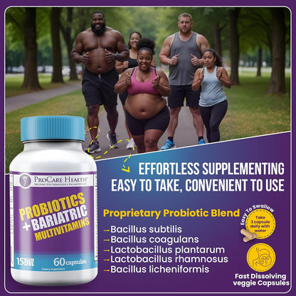 ProCare Health Probiotic Bariatric Multivitamin with Iron 45mg - 15 Billion CFU Probiotic, Fast-Dissolving Vegetable Capsules