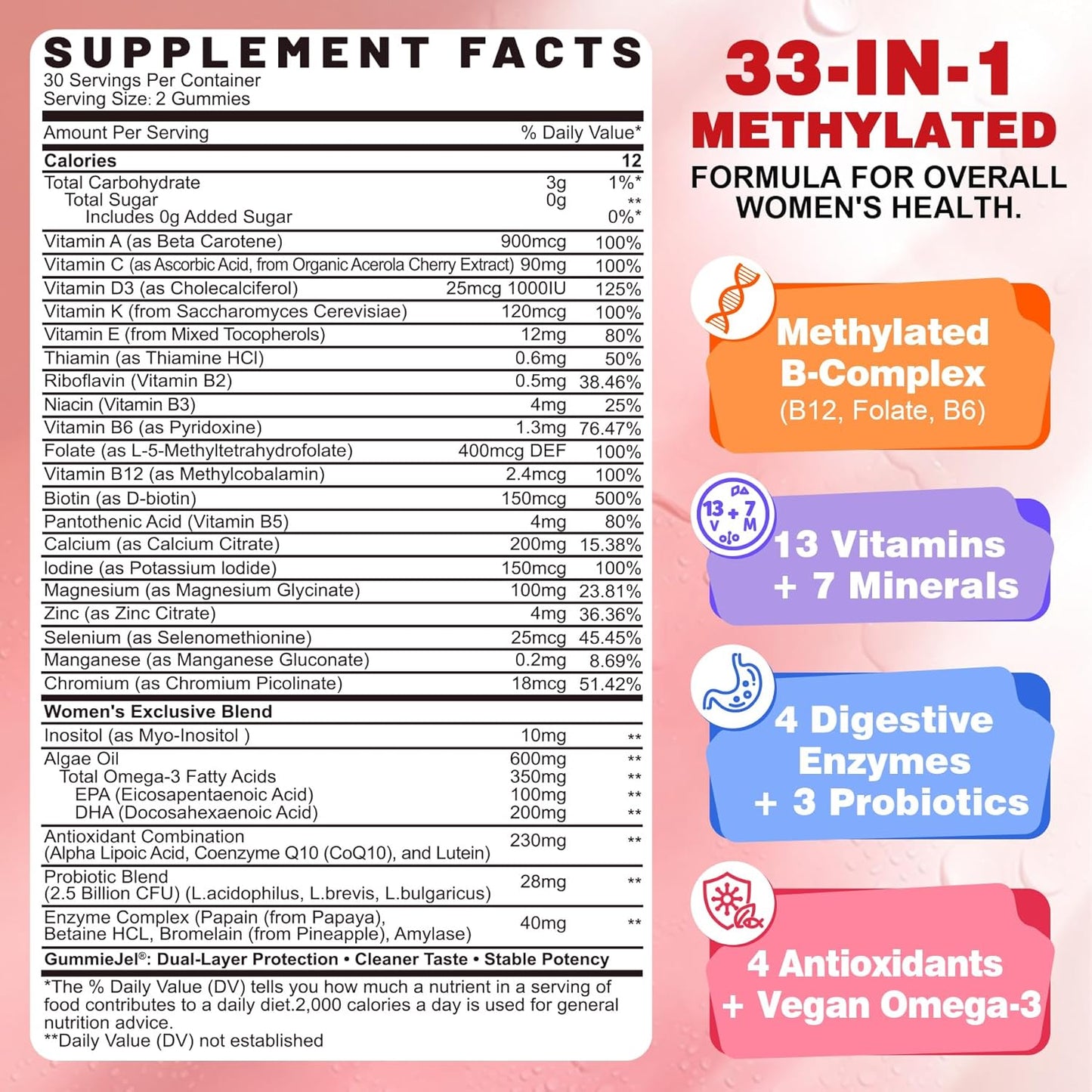 EnvyCure Women's Multivitamin Gummies – Methylated with Omega-3, Probiotics and Enzymes - görsel 2