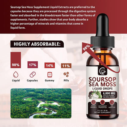 Soursop Graviola Liquid Drops with Sea Moss and Turmeric (2 Pack)