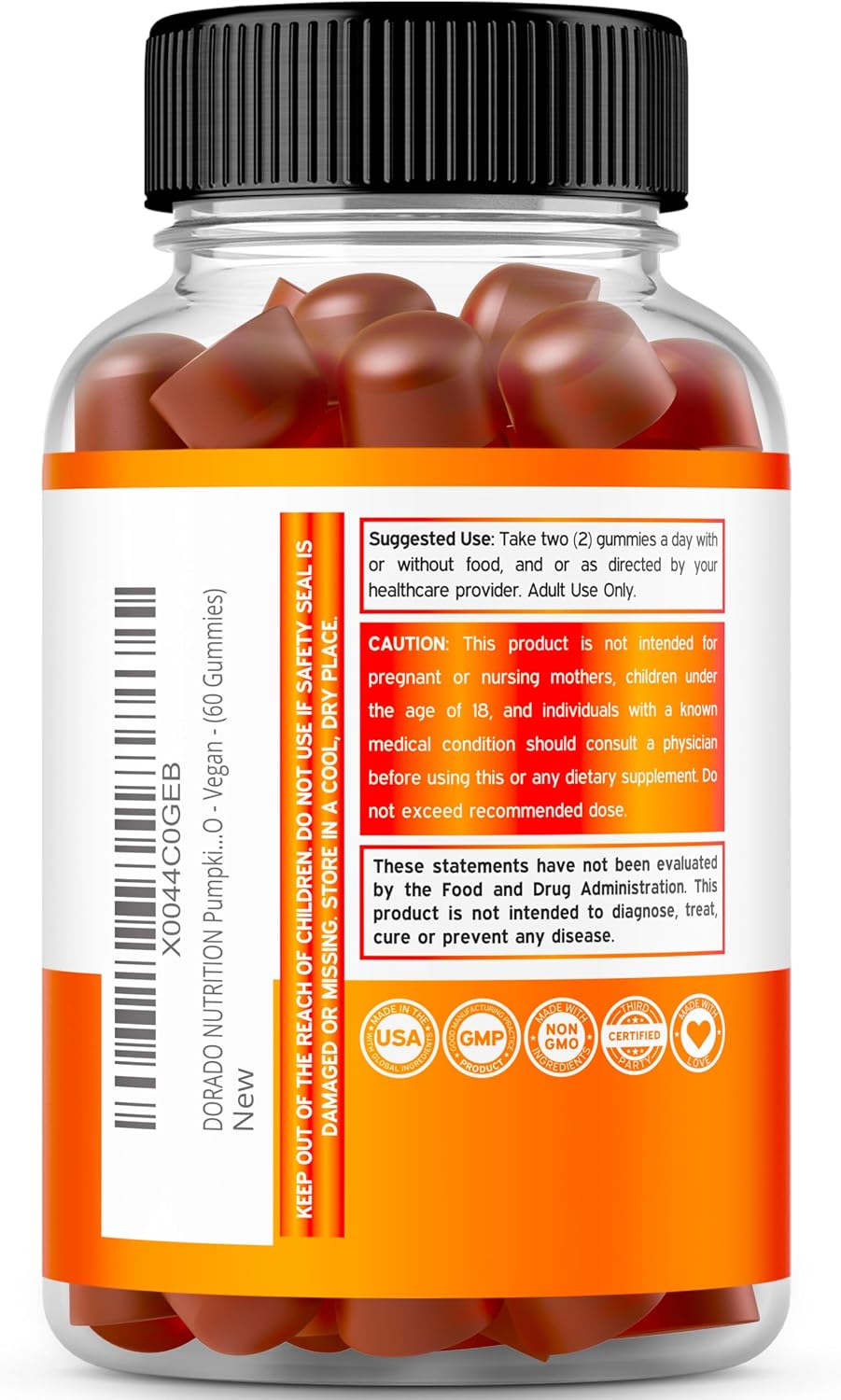 Pumpkin Seed Oil Gummies 4000mg Sugar Free Gummy Supplement with Pumpkin Seed Extract for Adults - Delicious Orange Flavour, Non GMO - Gluten-free, Vegan Supplement & USA-made (60 Gummies) - görsel 3