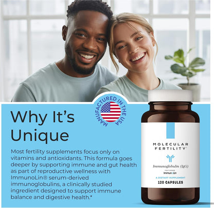 Immunoglobulin IgG Supplement for Men & Women – Dairy-Free, Bovine Colostrum Alternative – IGA, IgM, ImmunoLin for Immune Support, Gut Health, Reproductive Wellness – 60 Servings