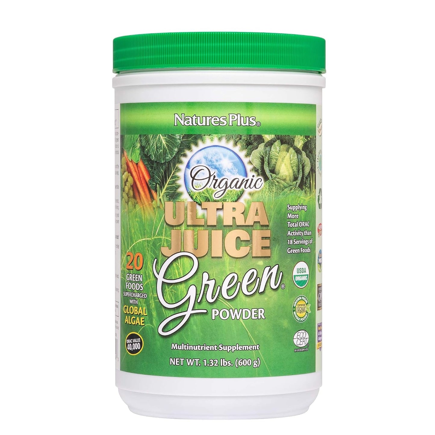 NaturesPlus Ultra Juice Green Drink - Organic Greens Powder - 600 g (60 Servings) - görsel 1