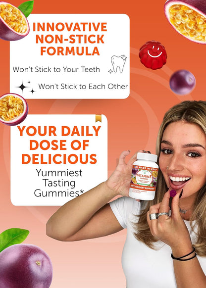 Lunakai Vitamin E 400 IU Gummies with Vitamin C 50mg, for Immune & Skin Support - d-Alpha-Tocopherol for Adults, Vegan, Non-GM, 60 Daily Gummies