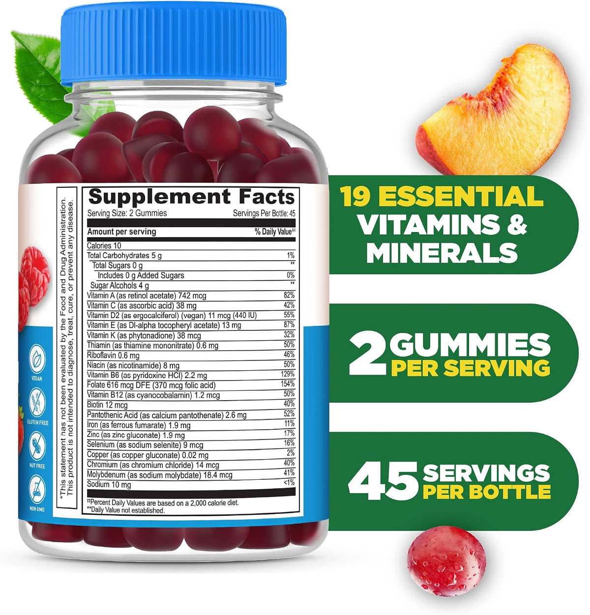 Lifeable Sugar-Free Multivitamin Gummies with Iron - 90 Gummies - görsel 2