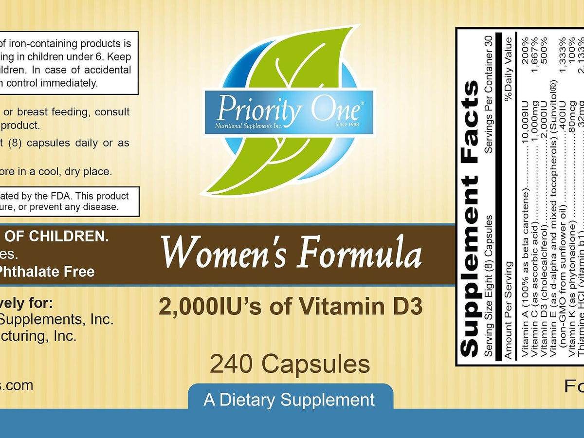 Priority One Vitamins Women's Formula 240 Capsules - Broad-Spectrum Multivitamin and Mineral Supplement for Women - görsel 2
