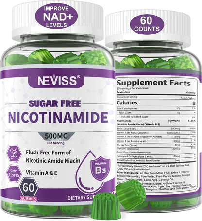 Nicotinamide 500mg Gummies – Flush-Free Vitamin B3 (Niacinamide) Supplement, Sugar-Free, 60 Gummies