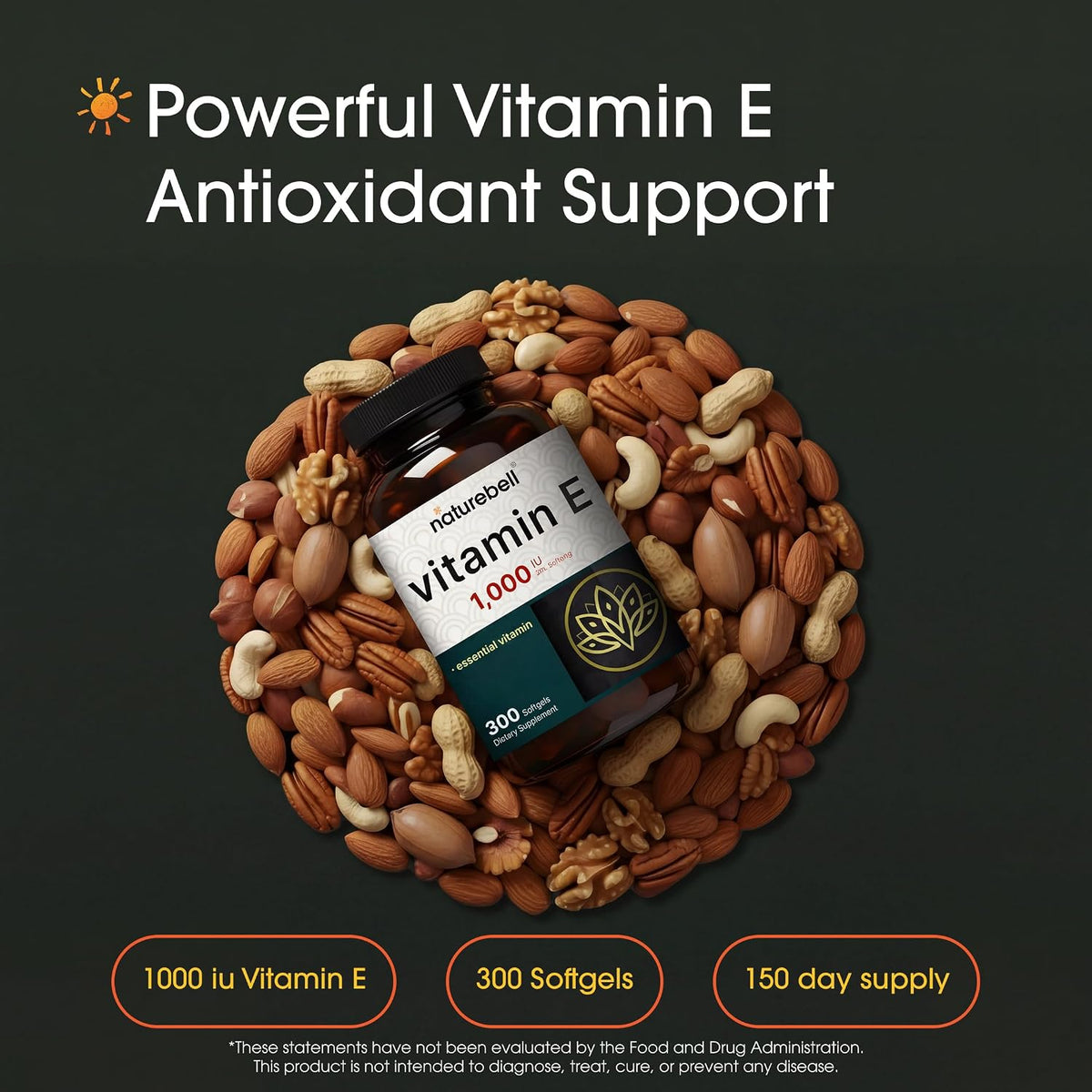 NatureBell Vitamin E 1,000 IU - 300 Soft gel capsules (5-Month Supply) - görsel 2