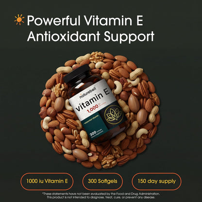 NatureBell Vitamin E 1,000 IU - 300 Soft gel capsules (5-Month Supply)