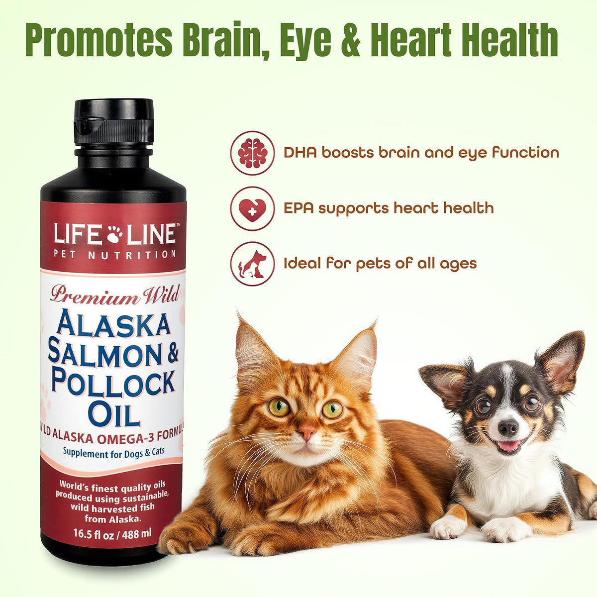 Life Line Pet Nutrition Wild Alaska Salmon & Pollock Oil – Omega 3 Supplement for Dogs and Cats in All Life Stages, 488 ml - görsel 3