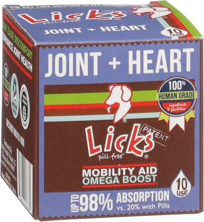 Licks Joint & Heart Support - Mobility, Joint Comfort & Heart Health Support for Dogs - MSM, Omega-3 & Vitamin E - Pill-Free Gel Packets - Chicken Flavour - 10 Packets