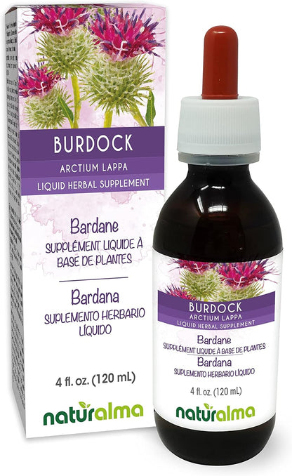 Naturalma Burdock (Arctium lappa) Root and Herb Alcohol-Free Tincture - 118 ml Liquid Extract in Drops - Herbal Supplement - Vegan