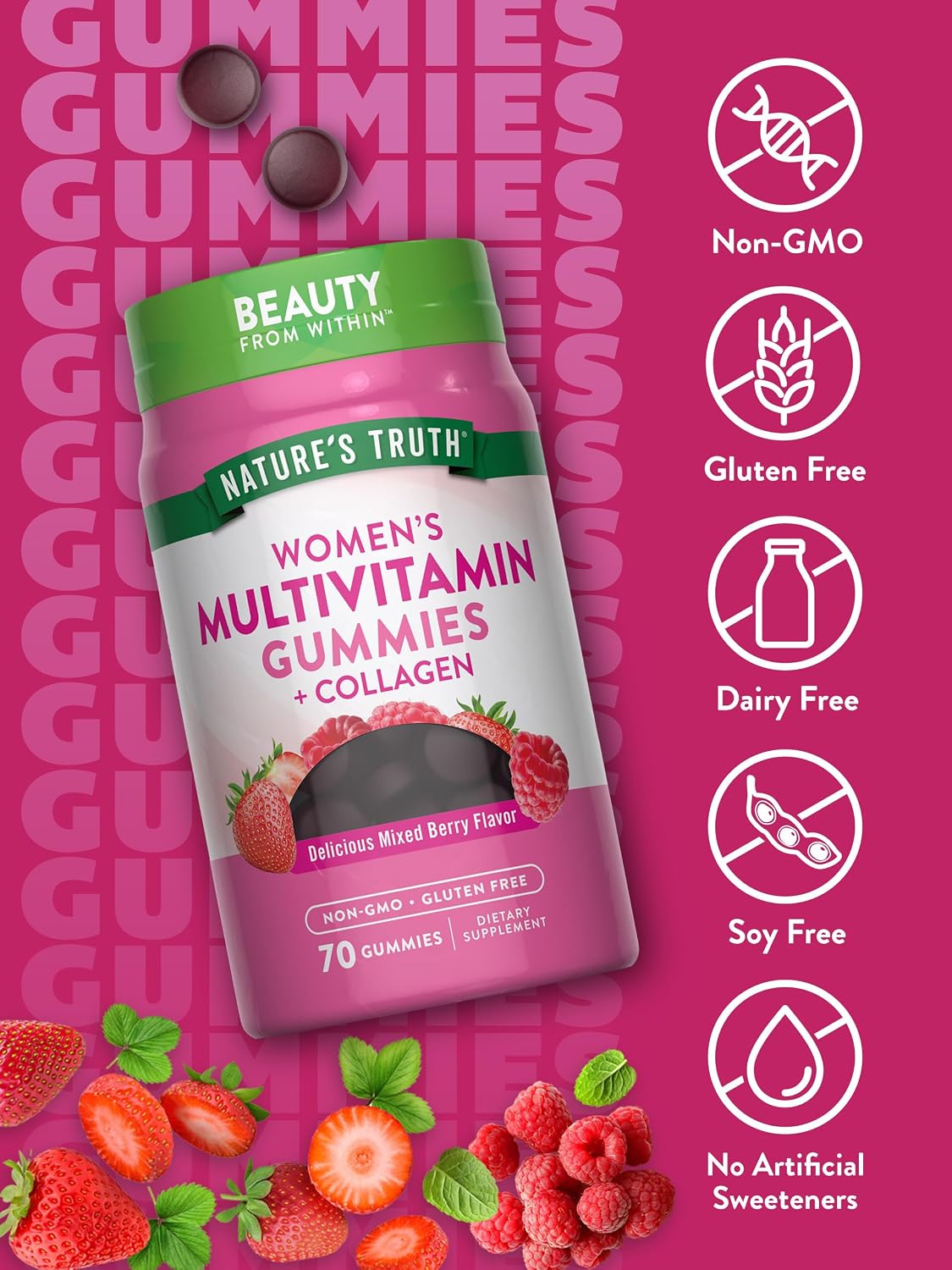 Nature's Truth Women's Multivitamin Gummies Plus Collagen & Biotin, 70 Count - görsel 3