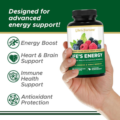 Life's Energy Advanced Daily Multivitamin with Super Greens – Iron Free, Vegetarian, 60 Tablets