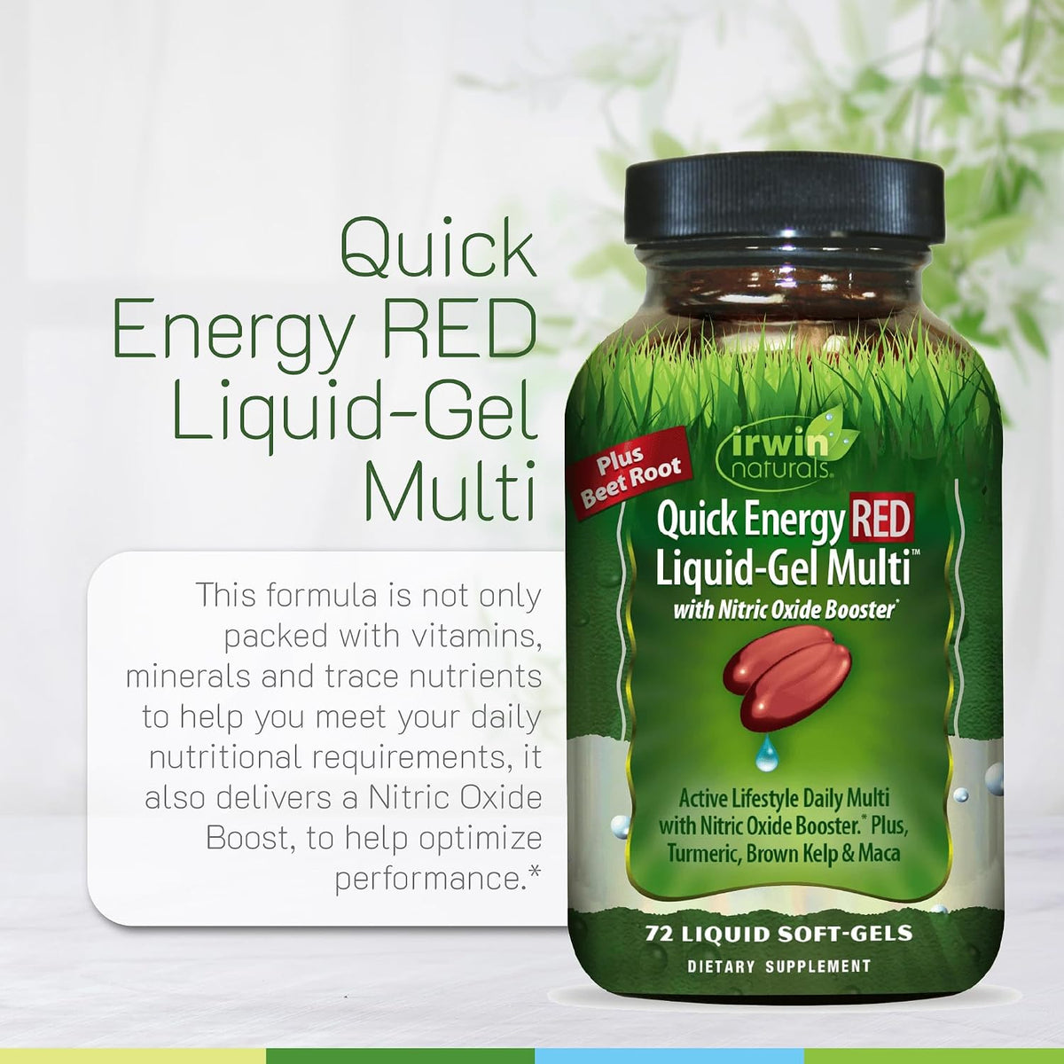Irwin Naturals Quick Energy RED Liquid-Gel Multi – 72 Liquid Soft-Gels – Nitric Oxide + Energy Support – 2 Pack - görsel 5