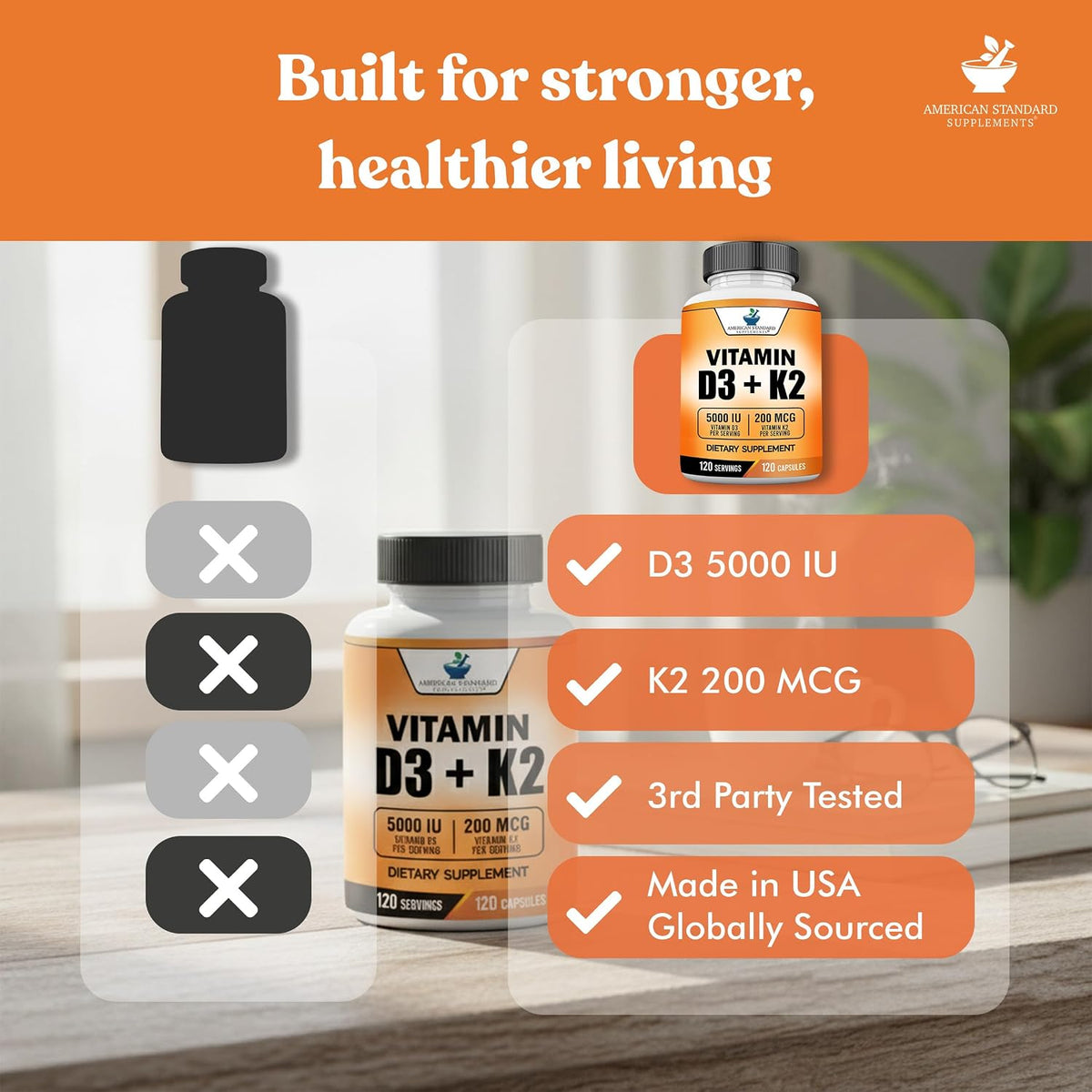 Vitamin D3 5000 IU with Vitamin K2 (MK7) 200mcg – 120 Capsules, Non-GMO, Gluten-Free - görsel 5