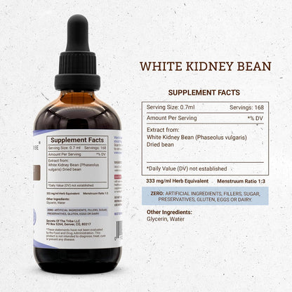 Secrets of the Tribe White Kidney Bean Tincture Alcohol-Free Extract, High-Potency Herbal Drops, 118 ml