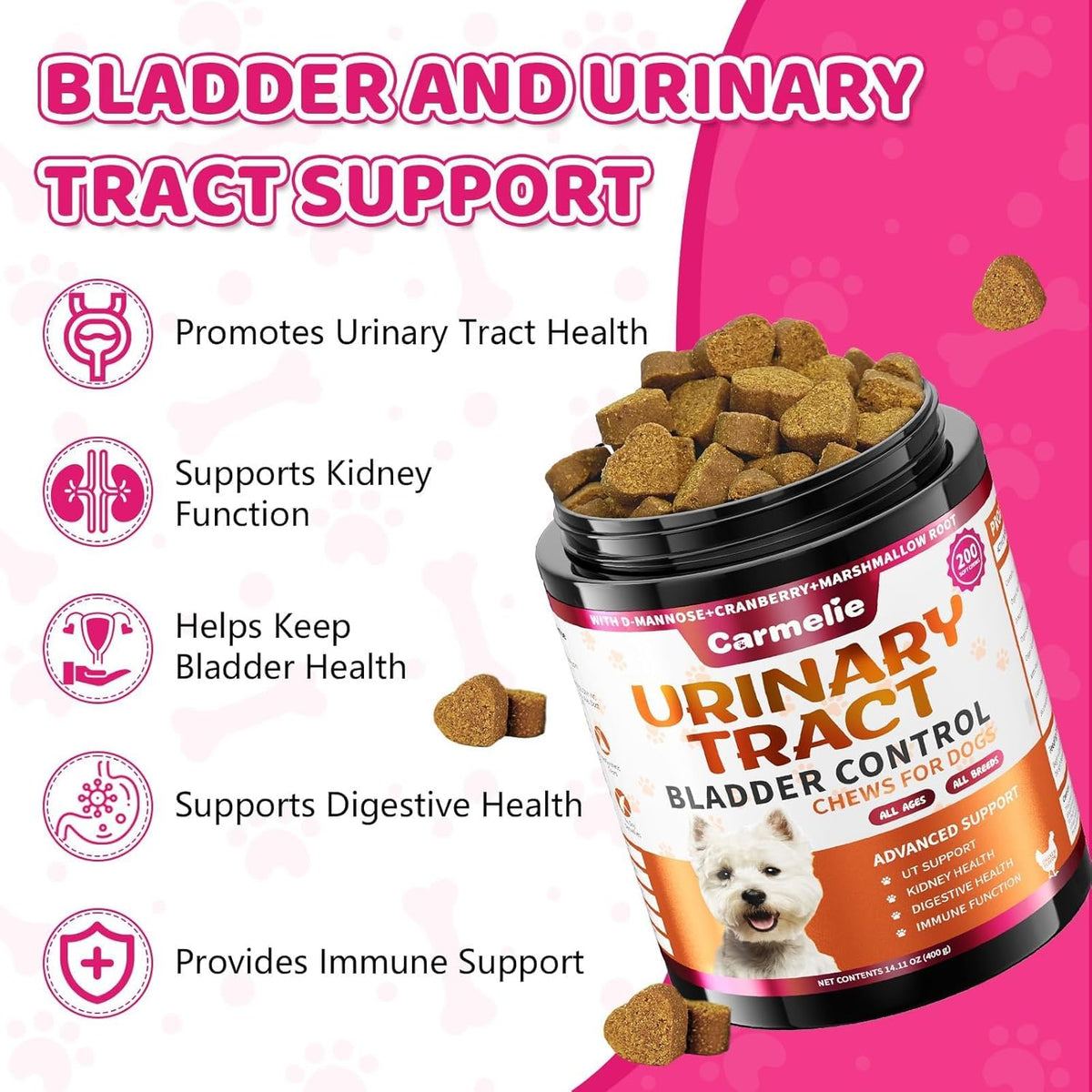 Cranberry Supplement for Dogs, Urinary Tract & Bladder Support - Cranberry Chews with D-Mannose - Kidney+Bladder, Digestion & Immune Support - 200 Chews, Chicken Flavour - görsel 3