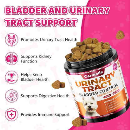 Cranberry Supplement for Dogs, Urinary Tract & Bladder Support - Cranberry Chews with D-Mannose - Kidney+Bladder, Digestion & Immune Support - 200 Chews, Chicken Flavour