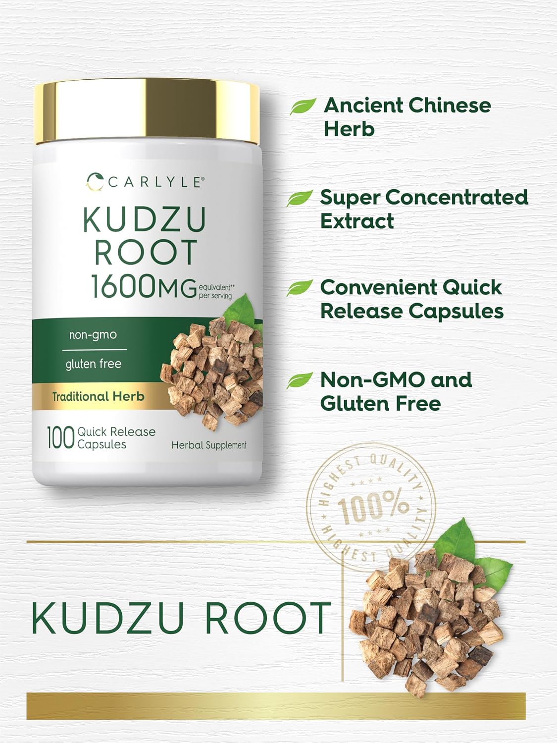 Carlyle Kudzu Root Extract 100 Capsules - Non-GMO, Gluten-free Herbal Supplement - görsel 4