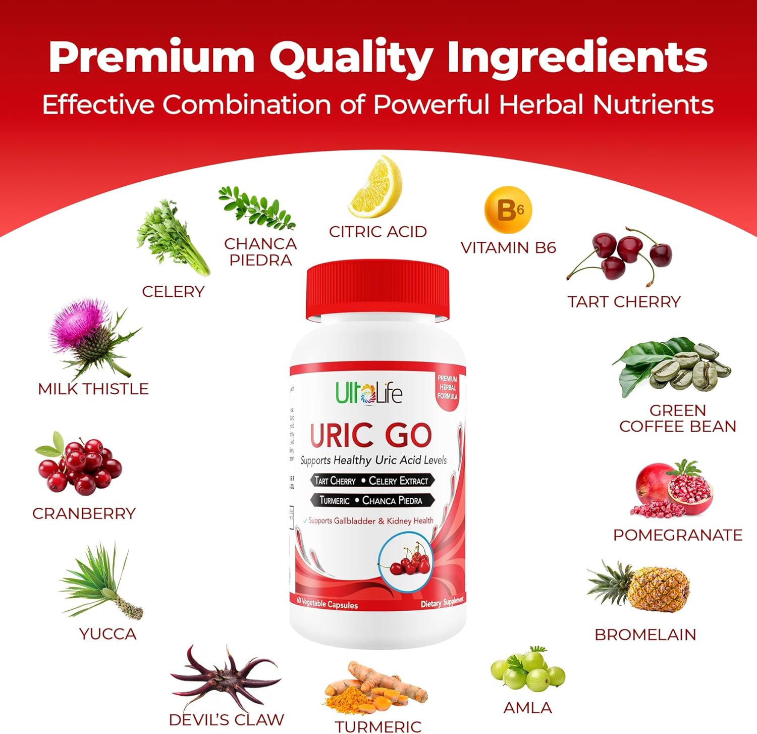 ULTALIFE URIC GO Uric Acid Support Supplement with Chanca Piedra and Tart Cherry - 60 Capsules - görsel 3