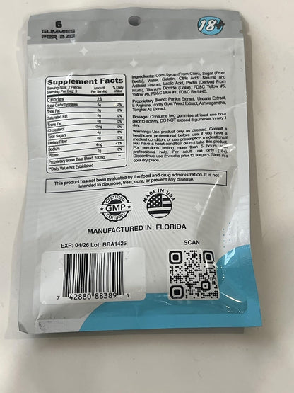 Boner Bears Male Enhancement Gummies – Stamina, Endurance, Performance Booster (2 Packs, 6 Servings)