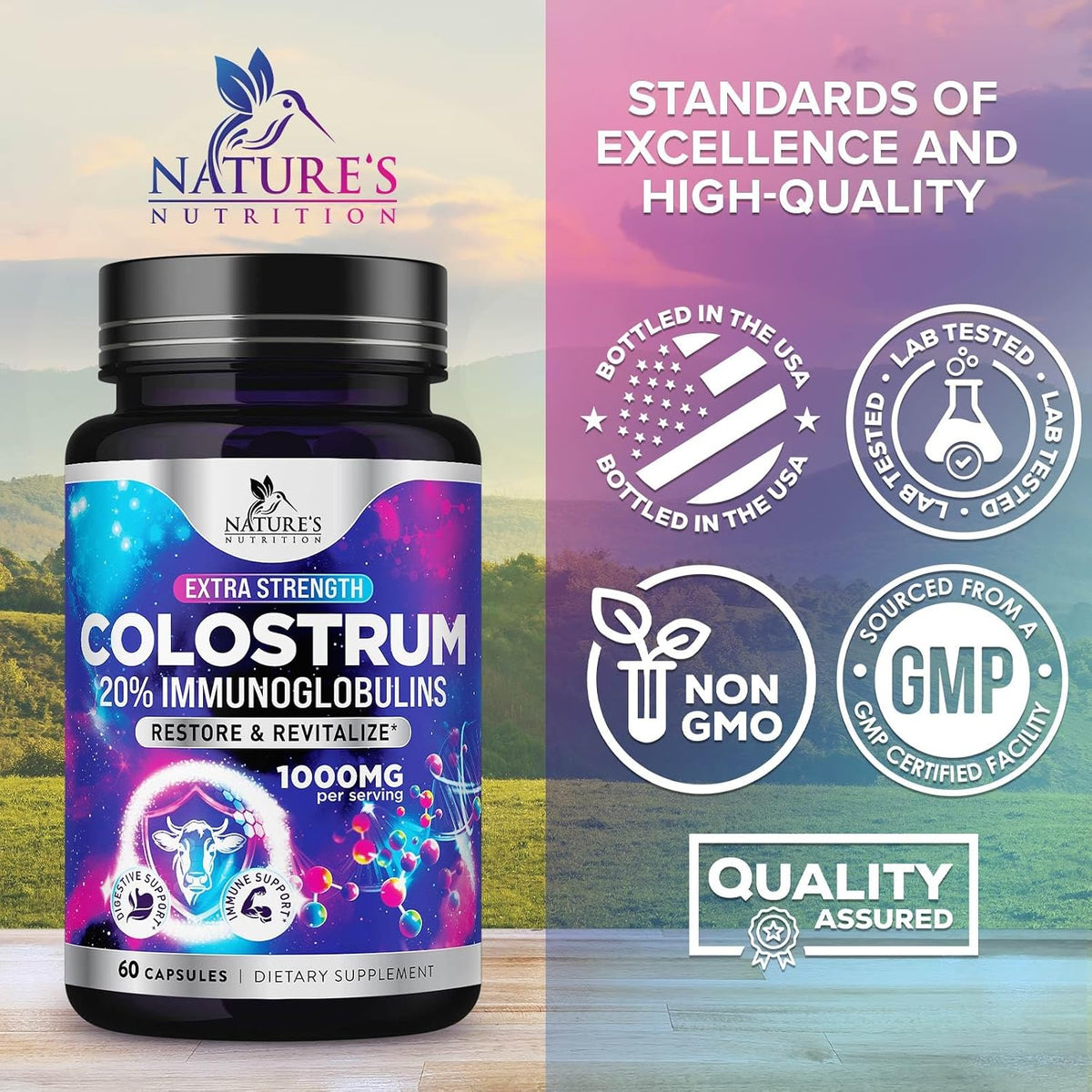 Nature's Nutrition Colostrum Supplement - 1000mg per Serving, 60 Capsules - görsel 4