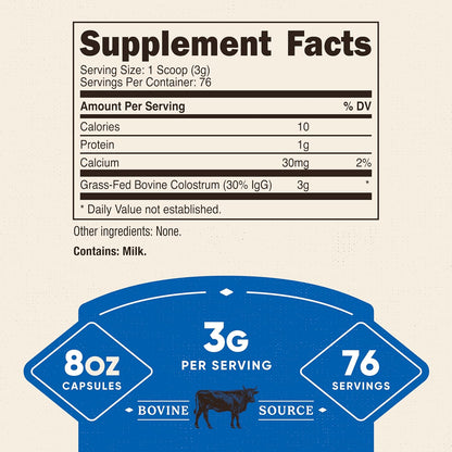Nutricost Colostrum Powder - Bovine Colostrum with Lactoferrin and 30% IgG, 3g Per Serving, 76 Servings (227 g)