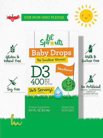 Carlyle Baby Vitamin D3 Liquid Drops | 400 IU | 0.31 fl oz (9.2 mL) 1 Year's Supply | Vegetarian, Non-GMO, Gluten-free