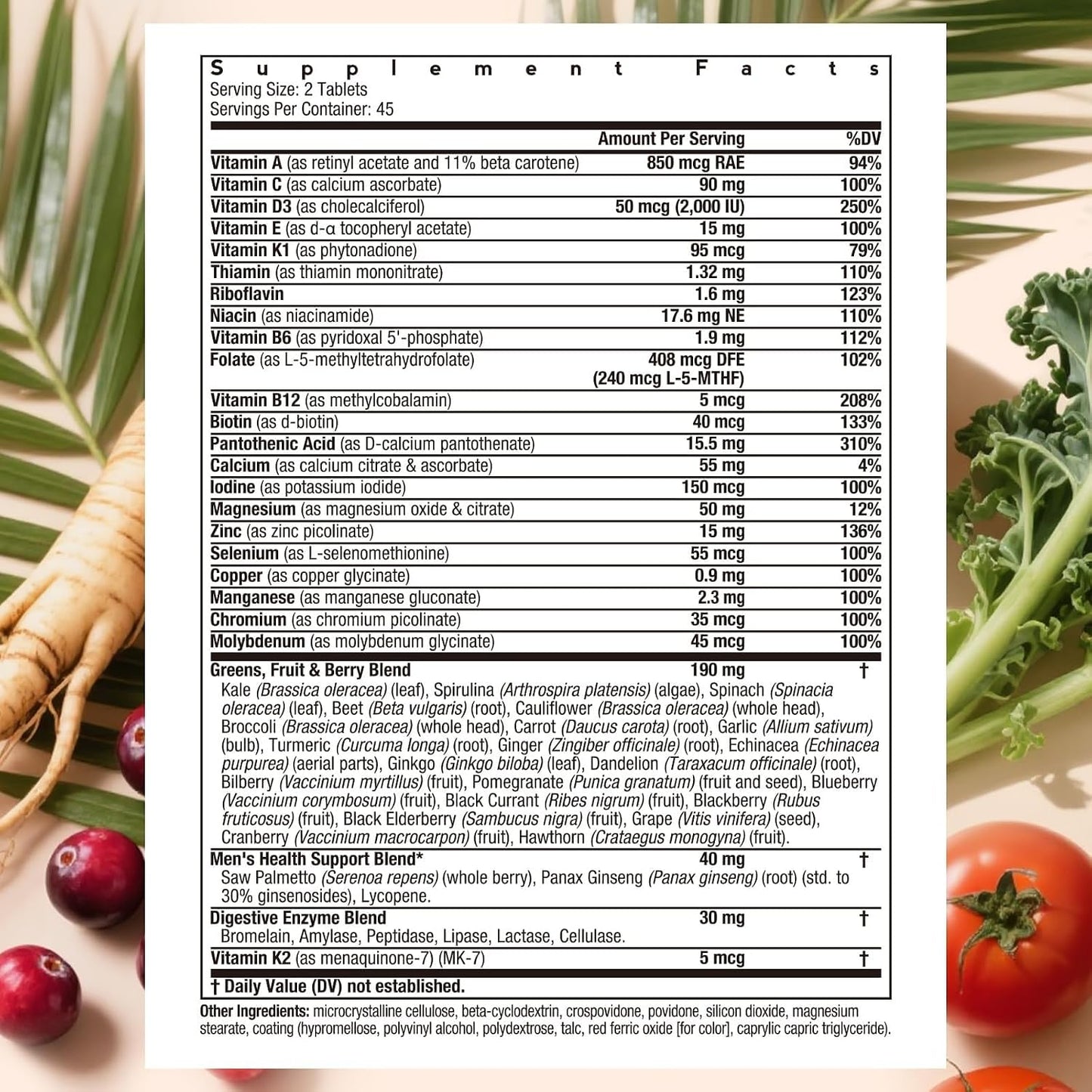 Doctor's Recipes Multivitamin for Men, Comprehensive Daily Multivitamin, Includes Lycopene, Saw Palmetto, Vitamins A, B6, B12, C, D, E, Zinc & More, for Heart, Energy, Prostate & Immune Health, 90 Tablets - görsel 2