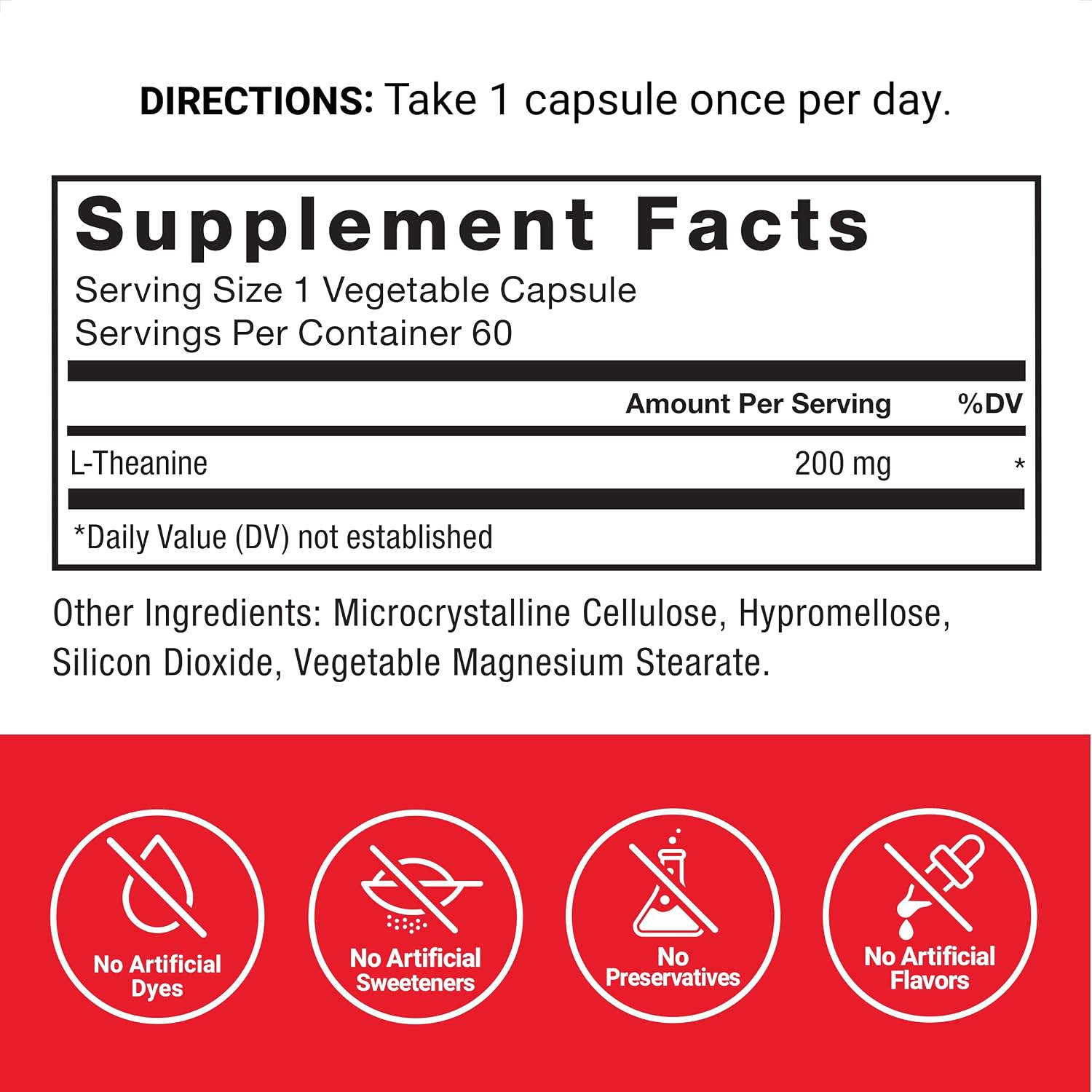 Force Factor L-Theanine 200mg, Extra Strength Supplement for Stress Relief and Calm, Vegan, 60 Capsules - görsel 4