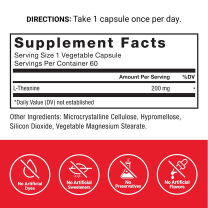 Force Factor L-Theanine 200mg, Extra Strength Supplement for Stress Relief and Calm, Vegan, 60 Capsules