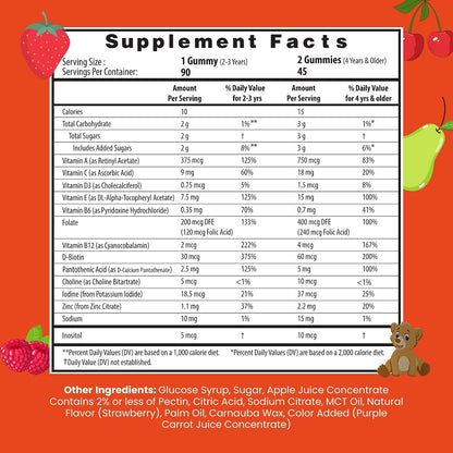 HERBION Naturals Multivitamin Gummies for Children - Support with Vitamin C, D3, B12, A, E & Zinc - Strawberry Flavour - 90 Count