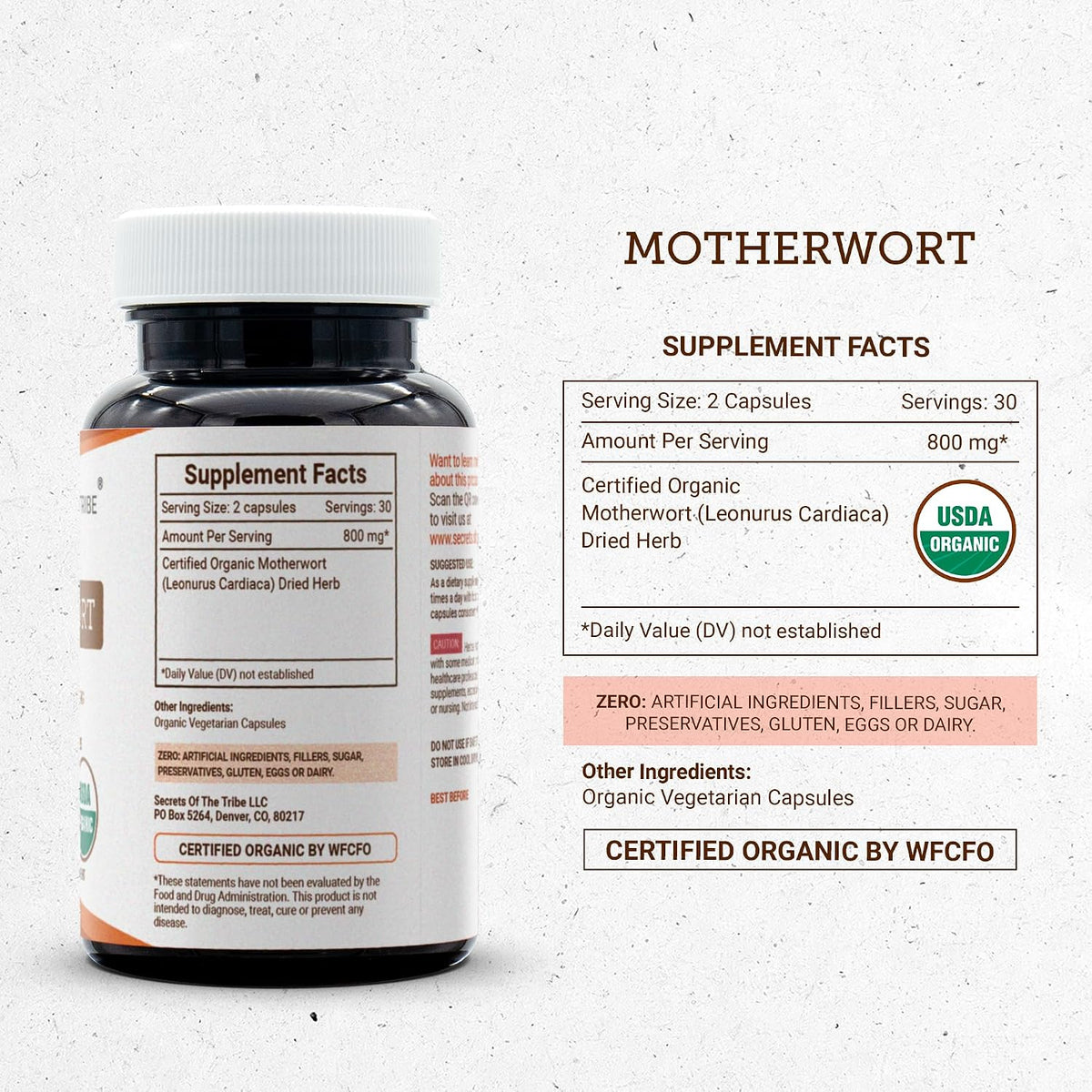 Secrets of the Tribe Motherwort Capsules 800 mg – USDA Organic Dried Herb Food Supplement (60 Capsules) – Image 4