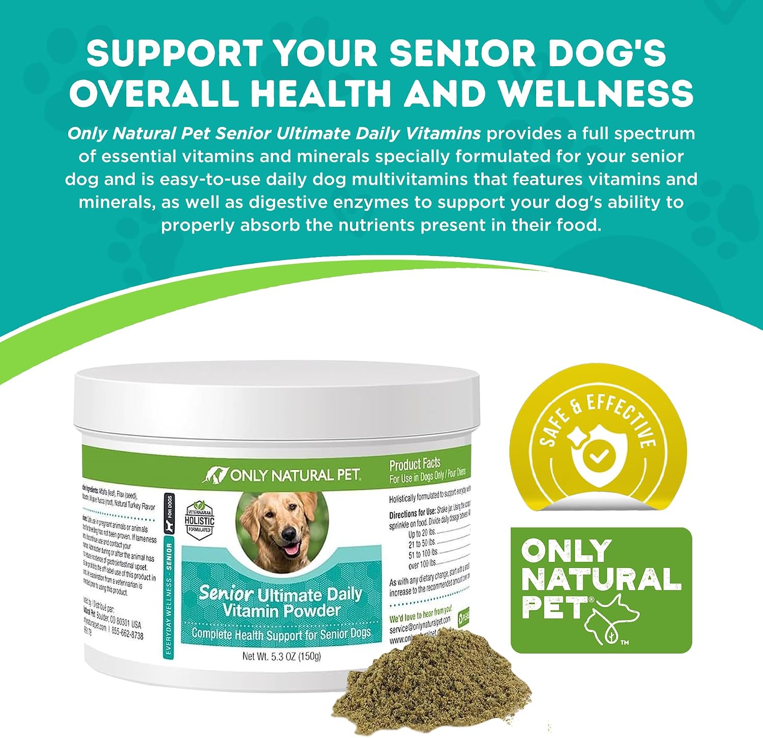Only Natural Pet Senior Ultimate Daily Canine Vitamin Supplement - 150 g Turkey Flavour Powder - görsel 4
