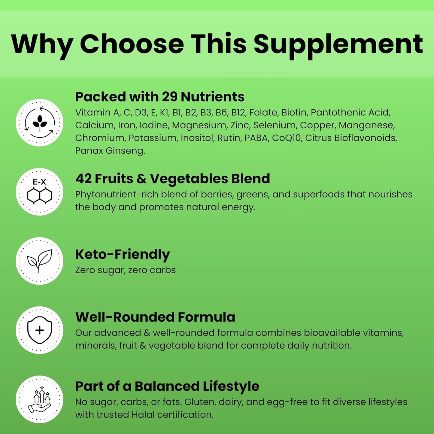 SHIFAA NUTRITION Halal Vitamins, Multivitamin for Women and Men – Comprehensive Support for Heart, Brain, Eye and Immune Health – Gluten, Dairy and Egg Free (45 Day Supply) - görsel 3