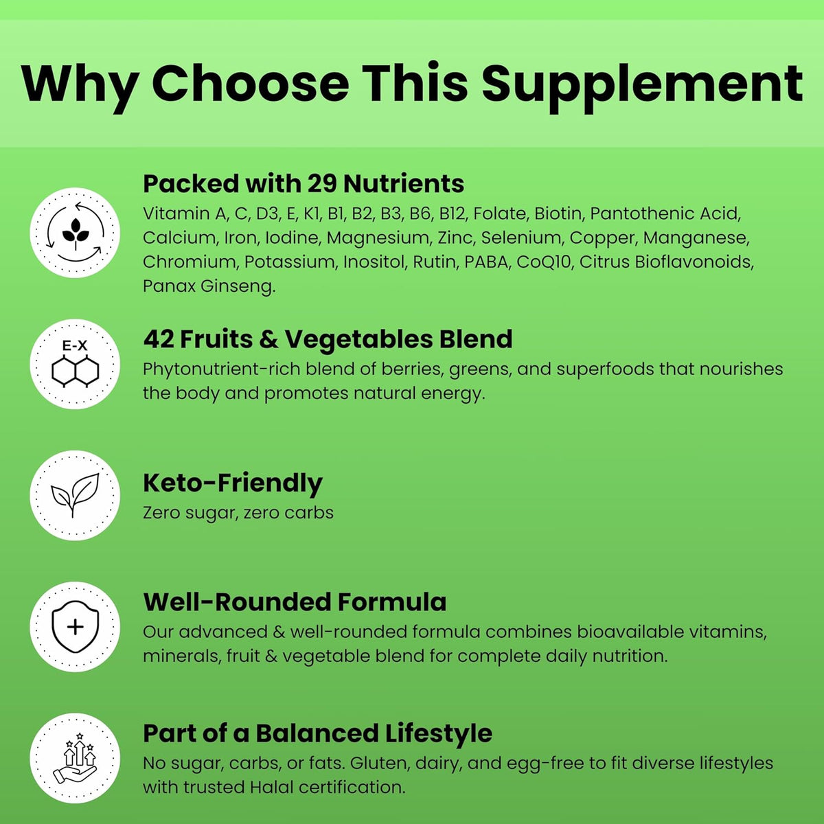 SHIFAA NUTRITION Halal Vitamins, Multivitamin for Women and Men – Comprehensive Support for Heart, Brain, Eye and Immune Health – Gluten, Dairy and Egg Free (45 Day Supply) - görsel 3