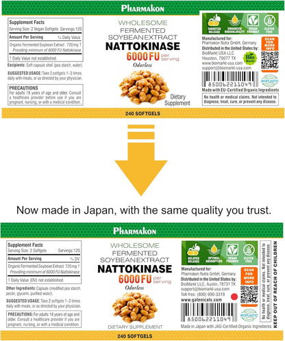 PHARMAKON Nattokinase, Bio-available Soft Capsules, Organic Fermented Soybean Extract, 6000 FUs per Serving