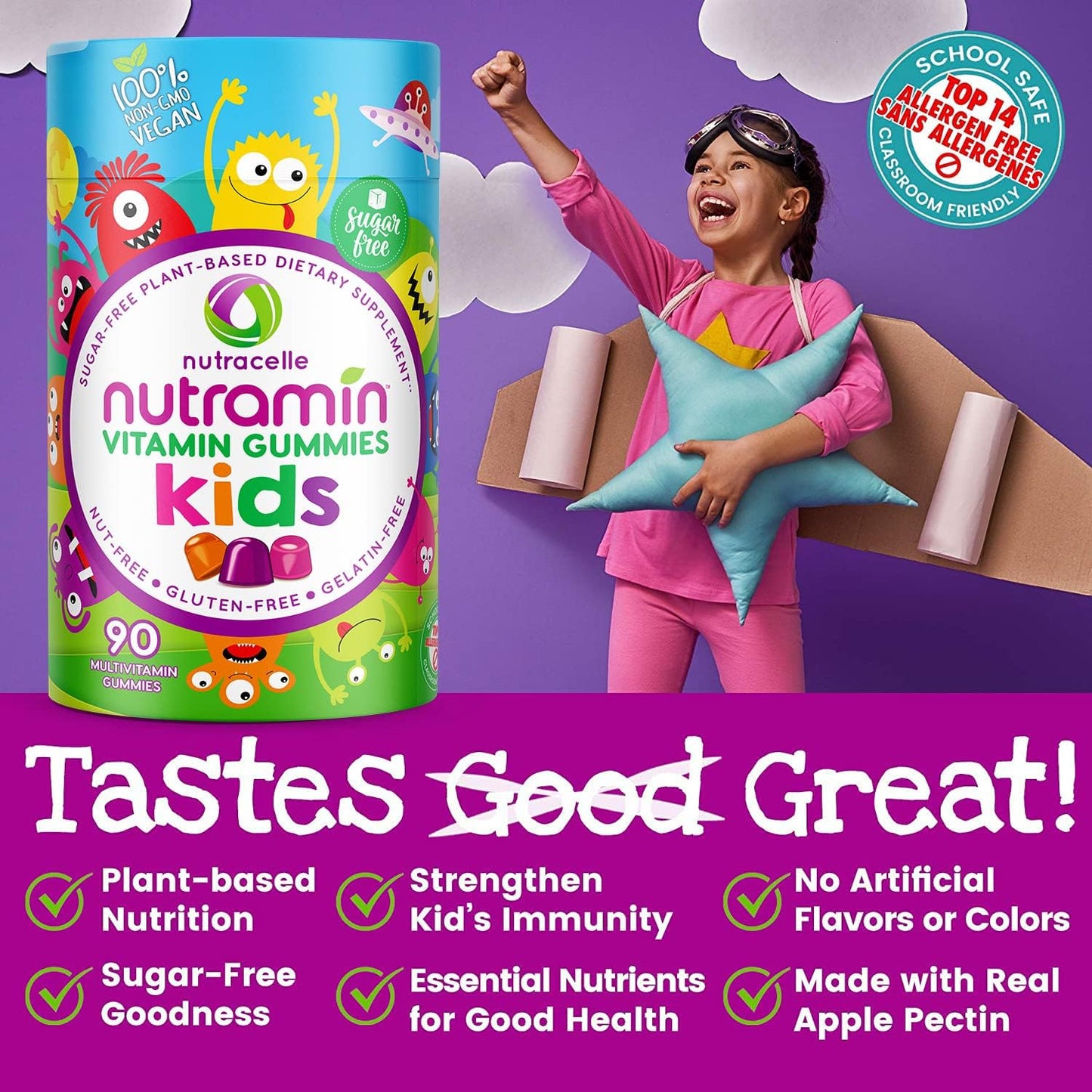 Nutracelle NUTRAMIN Sugar-Free, Allergen-Free Vegan Gummy Multivitamins for Children (90 Gummies) - görsel 8