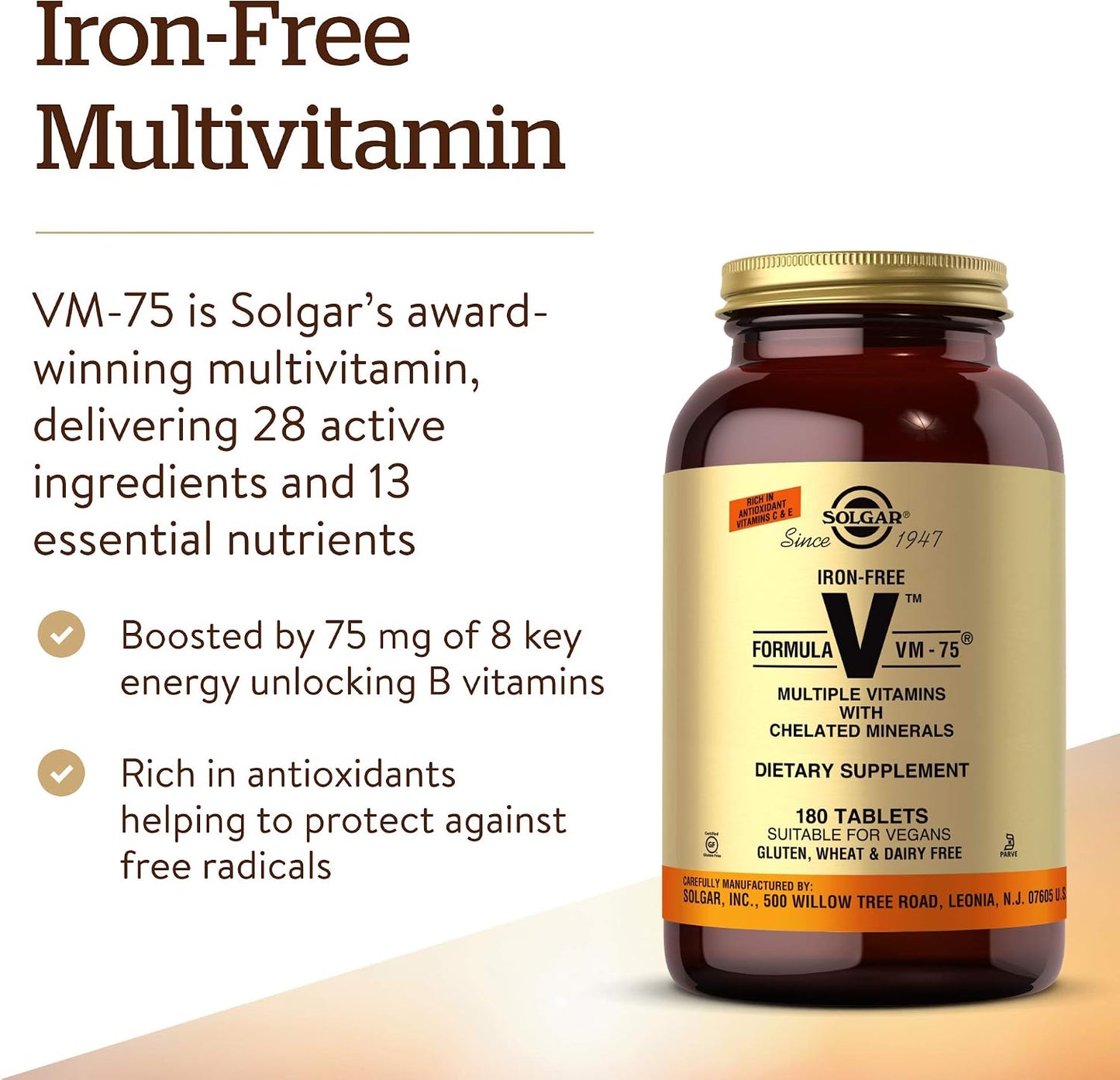 Solgar Iron-Free Formula VM-75, 180 Tablets - görsel 3